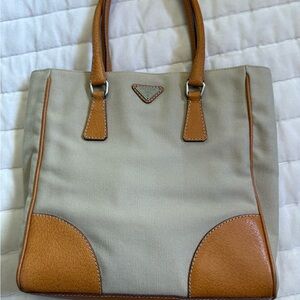 Prada canvas and leather tote bag